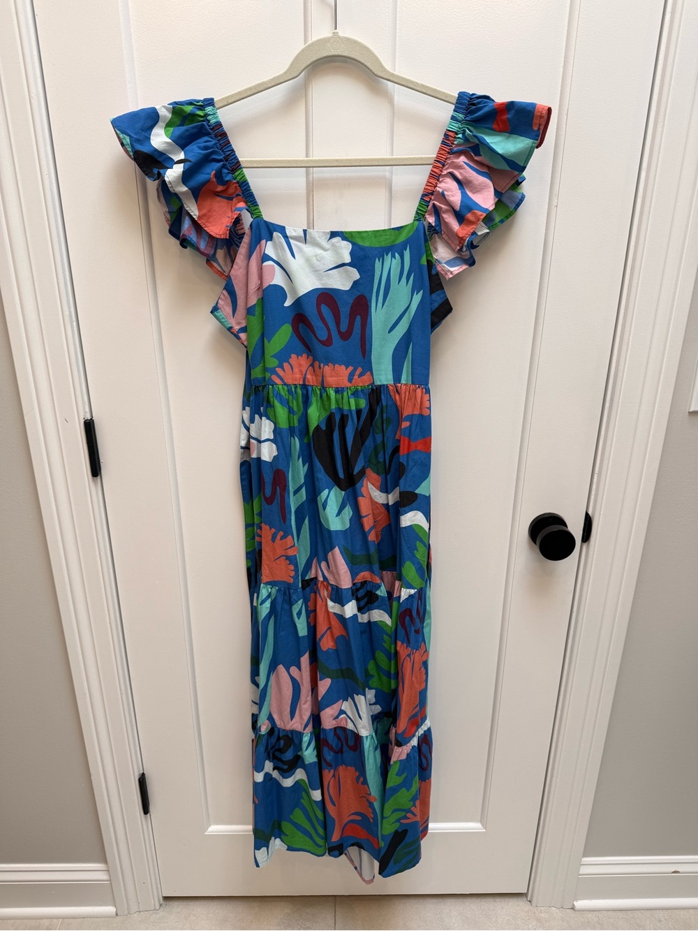 Oliphant Blue Multicolor Floral Ruffle-Strap Maxi Dress